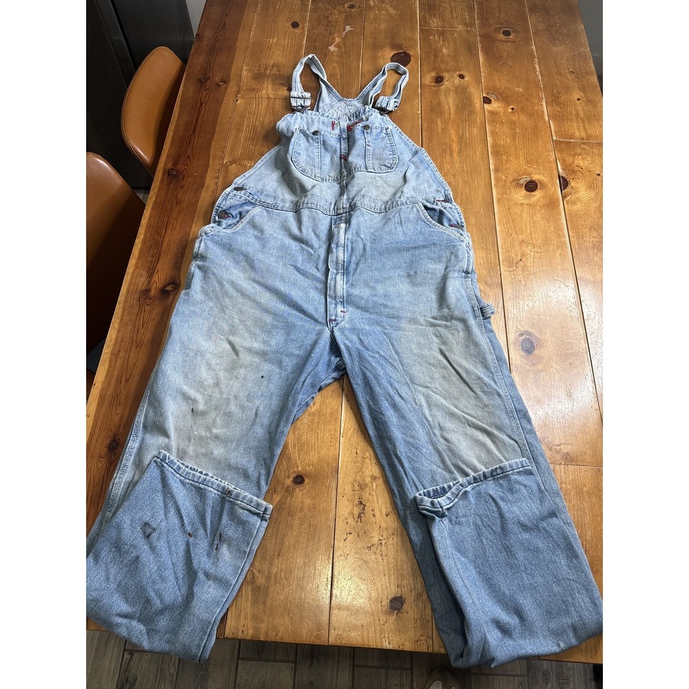 Vintage Dickies Men's Denim Overalls Light Wash Blue Workwear Bib Pants 38x34